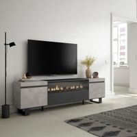 mueble tv efecto madera cemento 200x35x57cm chimenea efecto fuego
