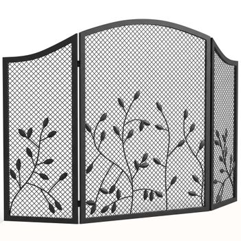 HOMCOM Parachispas para Chimenea Plegable de 3 Paneles en Metal 122x1x75 cm Negro   Aosom España