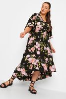 yours vestido negro de pico con flores rosas mujer curvy y tallas grandes yours