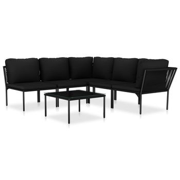 Juego De Muebles De Jardín 6 Piezas Con Cojines Pvc Negro Vidaxl