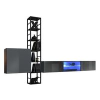 conjunto de muebles de salon industrial switch m6 r gris r iluminacion led  sistema push to open