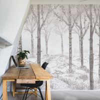papel pintado panoramico de bosque de abedules gris 225 x 2