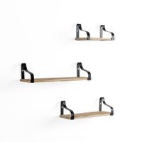 set de 3 estantes de pared metal negro y madera de paulownia