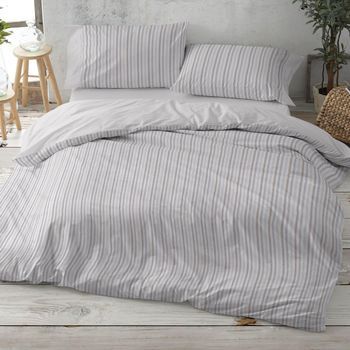 Juego Funda Nórdica 100% Algodón Rayas Cama De 200 Cm Color Gris Burrito Blanco