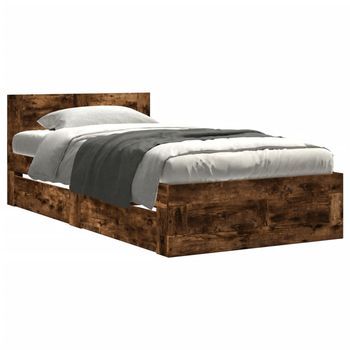 Cama Individual | Cama De Adulto | Cama Con Cabecero Madera De Ingeniería Roble Ahumado 75x190 Cm
