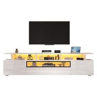 mueble de tv de 180 cm - mueble de salon de alto brillo con led - tv de 75 pulgadas - blanco