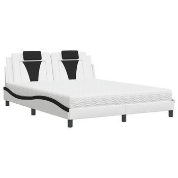Cama Viana Con Colchón Cuero Sintético Blanco Y Negro 160x200 Cm Vidaxl