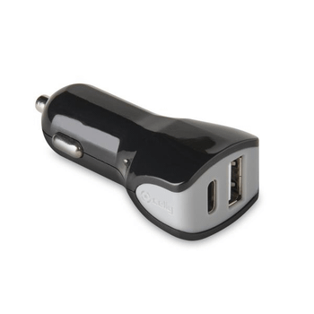CELLY CARGADOR COCHE USB 1A Y TIPO C 3A NEGRO