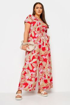 Yours Mono Rojo Estampado Tropical, Mujer Curvy Y Tallas Grandes, Yours