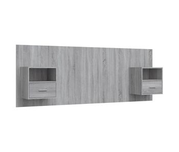 Cabecero cama - mueble cabecero con mesitas madera contrachapada gris sonoma