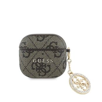 Funda Guess AirPods 4 Polipiel Marrón con Dije de Piedras