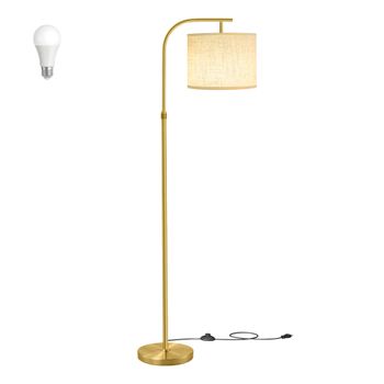 VASAGLE Lámpara de Pie de Arco, Lámpara de Lectura Regulable en Altura, 150-175 cm de Altura, Moderna, con Interruptor de Pedal, Pantalla de Tela, Casquillo E27, Dorado Claro/Negro Mate