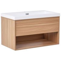 mueble de bano suspendido con lavabo de madera con almacenaje 80 cm marron claro berbice