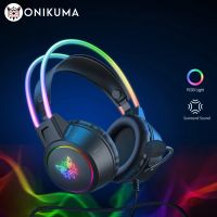 onikuma-auriculares x15 pro para videojuegos cascos por encima de la oreja con cancelacion de cable orejas de gato rosas luz rgb con microfono para pc y ps4