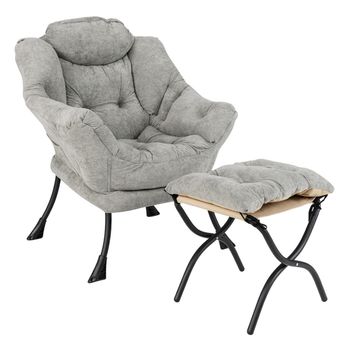 Costway Silla Perezosa con Otomana Sillón de Acento de Lectura Tapizado Sherpa de Gran Tamaño con Reposapiés Plegable para Salón Dormitorio Gris