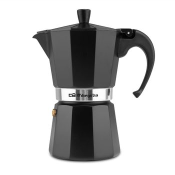 Cafetera de Aluminio Negra Orbegozo Capacidad 3 -6 - 9 - 12 Tazas Fácil de Limpiar