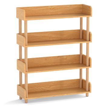 Costway Estantería Madera 4 Niveles Postes Pino Barandillas Elevadas Estantes Abiertos Libros Plantas Independiente Salón Oficina