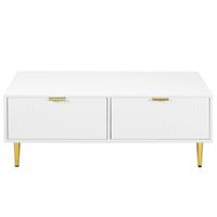 mesa de centro blanca moderna con asas y patas doradas