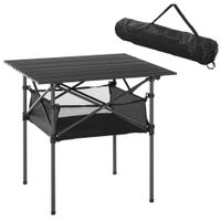 outsunny mesa plegable de camping con espacio almacenaje de malla y bolsa de transporte para jardin patio exterior 70x70x69 cm negro   aosom espana
