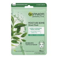 garnier moisture bomb green tea hydrating face sheet mask for combination skin 32g