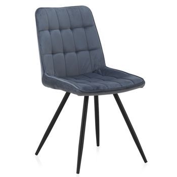 Lote 2 Sillas Tapizadas Terciopelo Azul Claro, Patas Metal