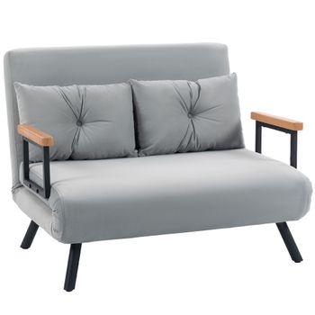 HOMCOM Sofá Cama Convertible 4 en 1 Sofá Cama 2 Plazas Plegable Respaldo Ajustable de 5 Niveles Almohadas 102x73x81cm Gris