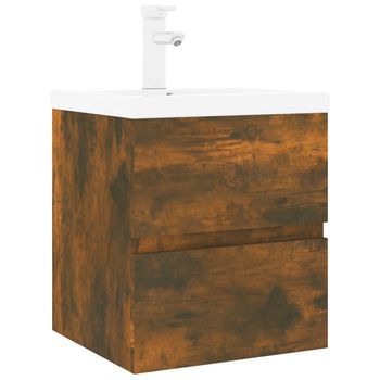 Mueble De Baño | Armario De Baño Con Lavabo Madera De Ingeniería Roble Ahumado