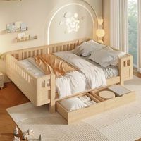 cama infantil de madera de 140 x 200 cm con barrera alta y dos cajones