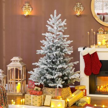 Árbol De Navidad De Plástico Metal Homcom Ø100x150 Cm Verde Y Blanco