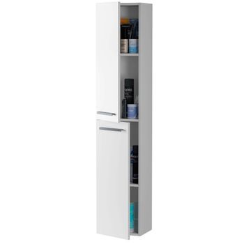 Columna Aseo Baño Para Lavabo Suspendida Con 2 Puertas En Color Blanco Brillo Con Tiradores Y Estructura En Color Blanco, De Diseño Actual 30x25x150 Cm