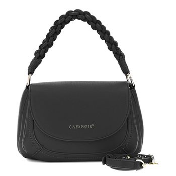 bolso de mano con solapa efecto piel granulada y asa tejida black taglia unica