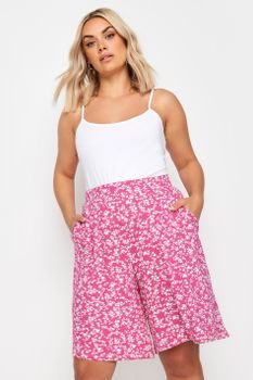 Yours Bermudas Rosas De Flores Con Cintura Elástica, Mujer Curvy Y Tallas Grandes, Yours