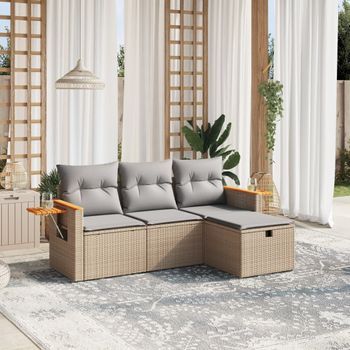 Conjunto De Sofás Jardín Con Cojines Beige Mezcla 4 Uds | Mueble Jardin Mesa Y Sillas Ratán Pe Cfw745125
