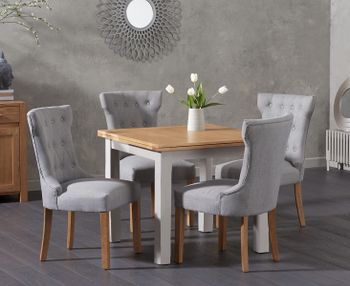 Somerset 90cm Flip Top Oak and Grey Painted Dining Table with Camille Grey Fabric Chairs