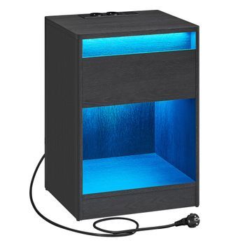 Mesilla De Noche Con Estación De Carga Y Tiras Led Dobles - Negro Ceniza