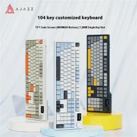 ajazz ak35i v3 teclado mecanico para juegos con cable intercambiable en caliente de tamano completo con ejes haiyan pantalla y perilla conexion de tres modos placa fr4 led rgb 8000mah