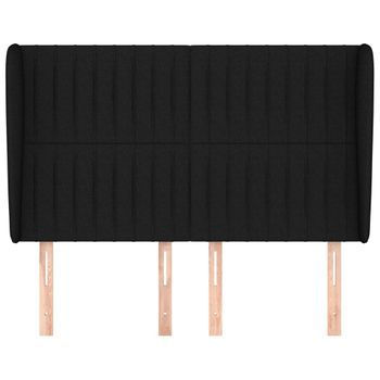 Cabecero Cama Mueble De Dormitorio Con Orejas De Tela 147 X 23 X 118/128 Cm Negro M02_0003587