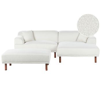 Sofá Esquinero 3 Plazas De Bouclé Izquierdo Con Otomana Estilo Minimalista Blanco Holt
