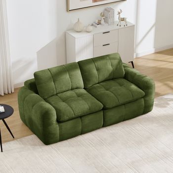 Sofá Modular De 2 Plazas Verde De Chenilla, Asiento Profundo Y 194 X 97 X 68 Cm