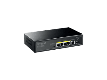 Switch - Strong SW5011POE+, 12 Gbps, 4x POE, 1x RJ45, Enlace ascendente Gigabit SFP, Negro