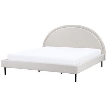 Cama Minimalista De Tela Tapicería Poliéster Somier Cabecero Semicircular 180 X 200 Cm Gris Claro Margut