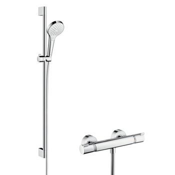 Sistema De Ducha Visto Hansgrohe Croma Select S Vario Con Termostato Ecostat Comfort Y Barra De Ducha 90 Cm Blanco/cromo, 27014400