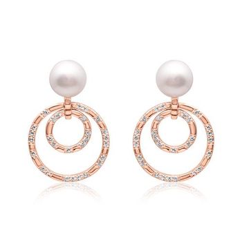 Pendientes de perlas de plata 925 con círculo, rosa