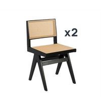 pack 2 sillas de comedor en madera de hevea color negro y ratan klast home 44 x 80 cm - negro