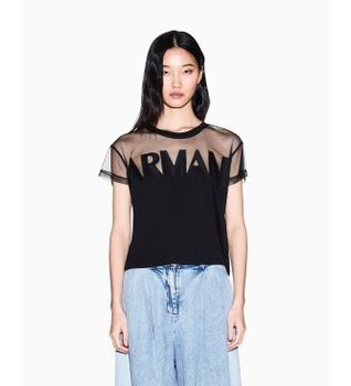 A|X Armani Exchange para mujer. XW002332AF10356UC001 Camiseta T-Shirt negro (XS), Casual, Algodón, Manga corta