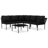 juego de muebles de jardin 6 piezas con cojines pvc negro vidaxl