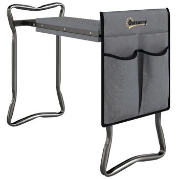 Outsunny Taburete de Jardín Plegable con Almohadilla de Espuma EVA Asiento de Jardín 2 en 1 con Bolsa para Herramientas
