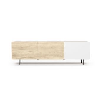 Mueble tv 3 puertas melamina roble-blanco patas grafito 54x180x44 cm