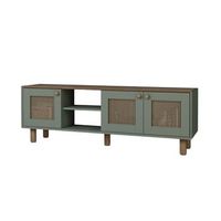 soporte de tv bohemio de madera y cana - 160 x 40 x 56 cm - verde