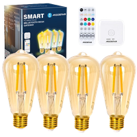 aigostar mesh - bombilla led inteligente bluetooth mesh st64 6w bombilla e27 regulable calida a fria 2700k-6500k bombilla vintage filamento compatible con alexa 4 udscon control remoto y gateway
